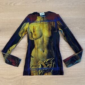 Jean Paul Gaultier Venus de Milo Mesh Long Sleeve Top Size M in Blue Yellow